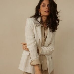 Together Cream Linen Blend  Striped Blazer for Women